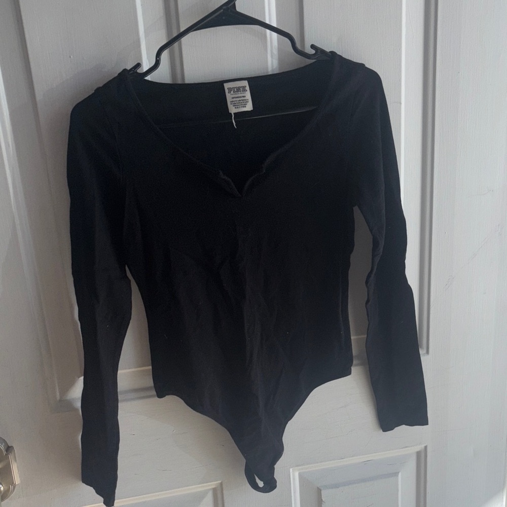 PINK Victoria's Secret Black V-Neck Bodysuit